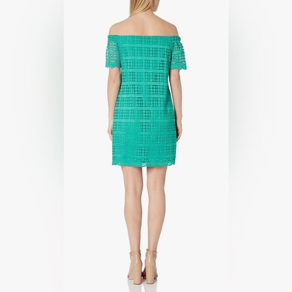 NWT New Trina Turk Merengue Off Shoulder Lace Dress in Aqua Size XS - Picture 3 of 9